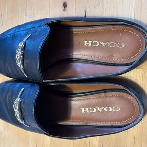 Coach Black Leather Slip-On Mules Gold hardware. Worn in + glam S 8 - 10.5 in